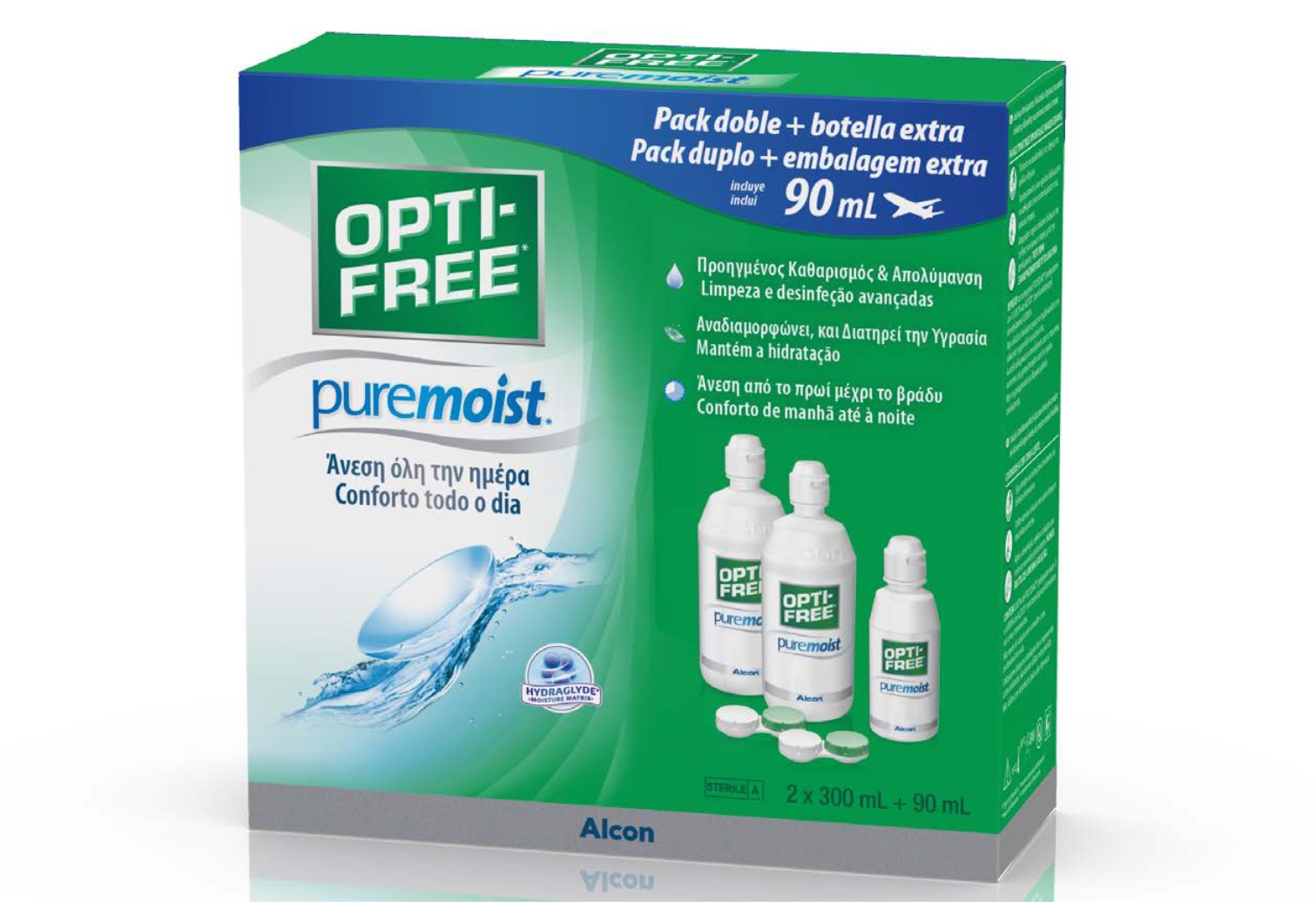 Pack OPTI-FREE® PureMoist® 2x300ml + 1x90ml